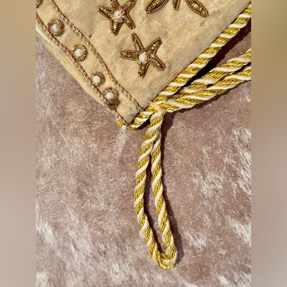 Burgundy Red Velvet & Gold Tassel Trim Christmas Stocking Curly Toe Maximalist - Picture 8 of 12